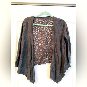 American Eagle Outfitters Cardigan Sweater Size Medium Gray Open Front Lace Back